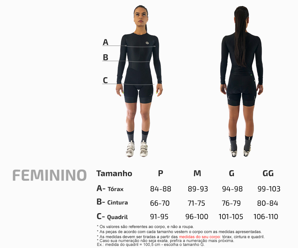 Tabela de Medidas- Feminino – Mauro Ribeiro Sports